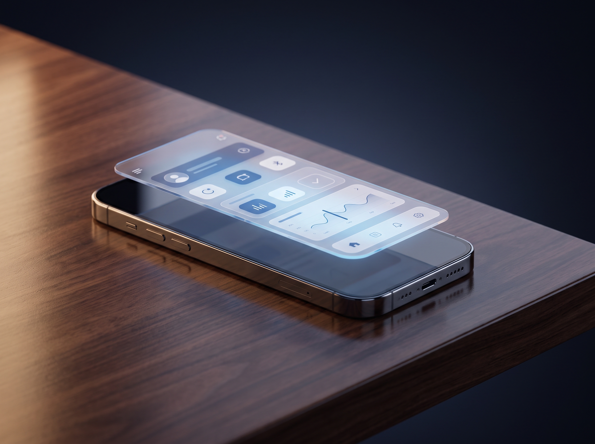 Sleek smartphone showing the HK FENTRIX mobile app floating above a desk.